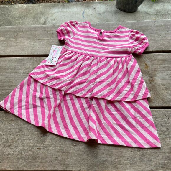 Kidzone Girls Dress Size 3T Pink Striped Ruffle Short Sleeves NEW - Picture 3 of 6